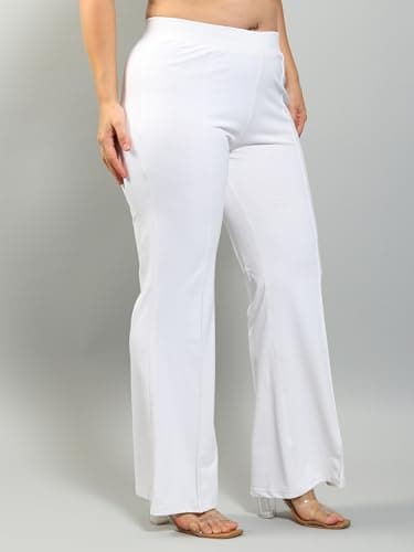 Plus Size Bell Bottom Lightweight Trouser for Women | Boot Cut Pants for Office Wear White 3