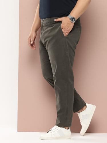 Thomas Scott Men Plus Size Pure Cotton Chinos Trousers(TSB095A_Olive_42) 2