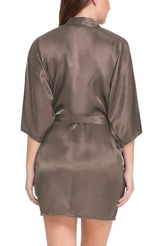 Xs and Os Women Satin Nightwear Belted Kimono Robe Taupe 3