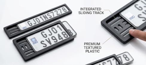 Number Plate Frame Sliding, Universal for Motorbikes/Scooters, ABS Plastic, Black, Set of 2 (Front & Rear) 3