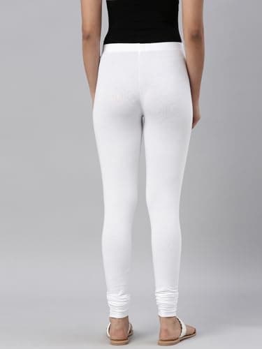 GO COLORS Soft Cotton Stretch Churidar for Women | Breathable, Mid Rise, Full Length, White 5