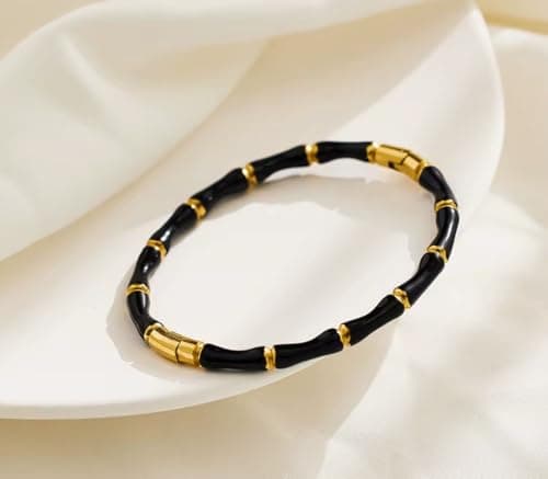 Frolics India Black and Golden Bamboo Style Stainless Steel Black and Gold Bracelet for Girls & Women | Premium Minimalist Bangle | Bracelet Fashion Accessory | Anti-Tarnish, Waterproof Jewellery 4
