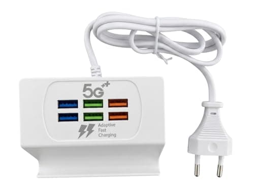 6 Port USB Charging Station with Mobile Stand, 3.1A Multi-Port Desktop Wall Charger Hub, Fast Charging Power Adapter for Multiple Devices, Smartphones, Tablets, and Power Banks – White (6 Ports)