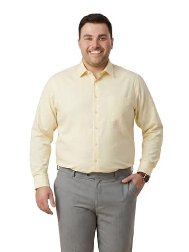 Thomas Scott Men's Premium Plus Size Regular Fit Textured Formal Shirt | 100% Cotton | Long Sleeves | Spread Collar (TS1925PS_Lemon_5XL)