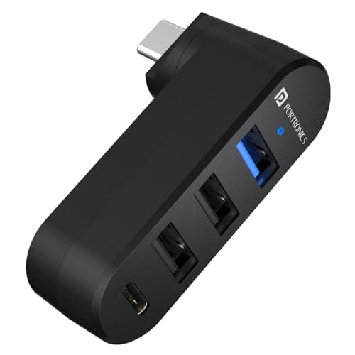 Portronics Mport Spin C, 4-in-1 Rotating USB Hub with Type-C Connector, USB 3.0, 2X USB 2.0 & Type-C Data Port, 180° Rotational Design, High-Speed Data Transfer, Plug & Play, Compact & Portable