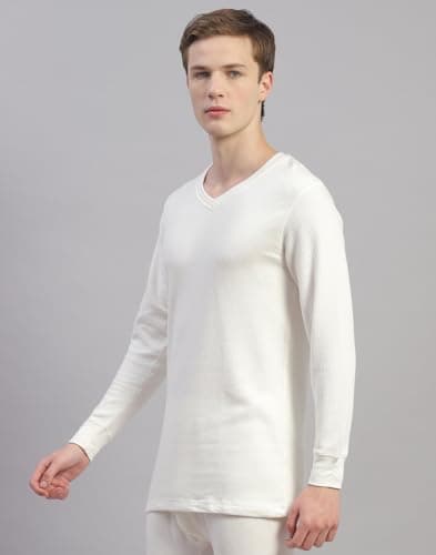 Monte Carlo Mens Solid White V Neck Full Sleeve Thermal Vest (6240M7WH-0-44) 2