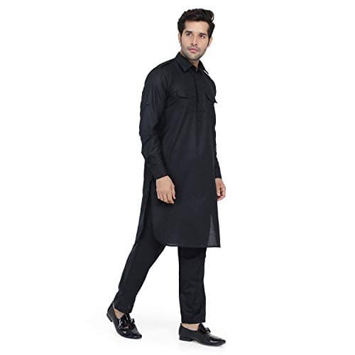 Royal Kurta Men's Light Cotton Pathani Kurta Pyjama Black 42 3