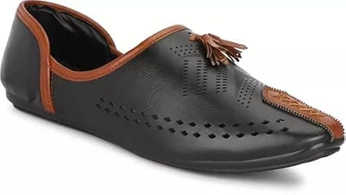 FAXIAN Men's Black Synthetic Slip_On Trendy/Lightweight & Ethnic Mojaris 06 (UK/India) (2016)