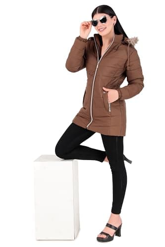 Brazo Latest Long Puffer Full Sleeve Winter Jacket For Women's (IN, Alpha, L, Regular, Coffee) 5