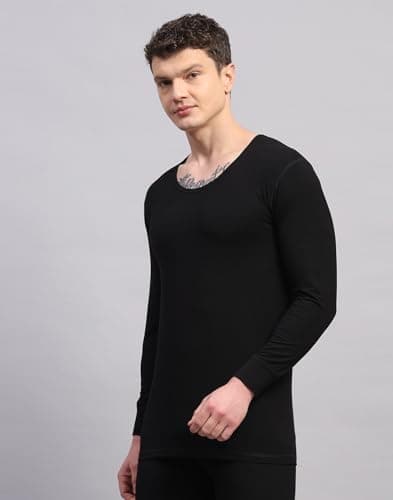 Monte Carlo Mens Regular Fit Solid Full Sleeve Round Neck Thermal Vest | Men Thermal Vest for Winter | Warm Inner Wear Top | Soft Stretchable Comfortable Body Warmer for Men Black L 3