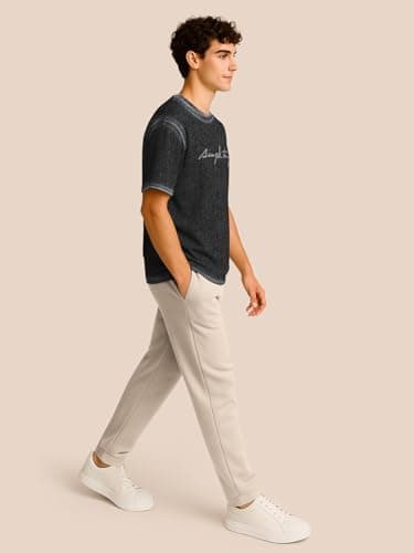 BULLMER Trendy Co-ords with Oversized T-Shirt & Pants Clothing Set for Men | Cotton Blend Cord Set for Men Denim Black/Beige Medium 3