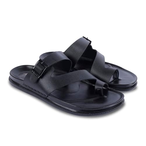 Lancer LUXE-1BLK Black Double Density Soft Cushion Slippers, 6