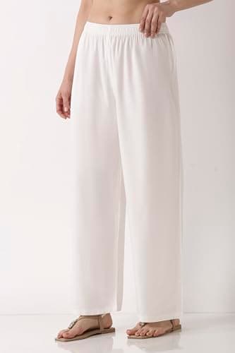 Biba Women White Viscose Rayon Straight Palazzos_M 4