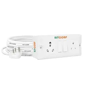 BITCORP 16A Power Extension Board with Switches with 2 Socket 2 Switch, 2500W, 4 Meter 1.5mm Electric Cord for Computer, Refrigerator, AC, TV, Home and Office Appliances