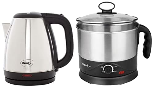 Pigeon By Stovekraft Amaze Plus 1.5 Litre Electric Kettle, Black By Stovekraft Kessel 1.2-Litre Multi-Purpose Kettle (Silver) 600 Watts, Black