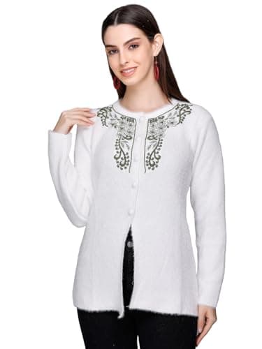 eWools Women's winterwear Woolen fullsleeves Cardigans Sweater (White, Medium)