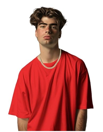 Oversized Fit T-Shirt for Men (Cotton) (in, Numeric, 44, red) 2