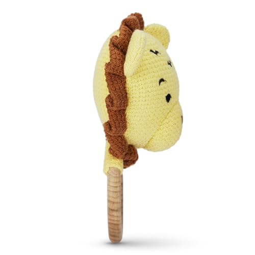 Haus & Kinder Leo Lion Baby Teether Toy for Newborn Baby, BPA Free 100% Cotton Knitted Soft Toy with Wooden Ring & Rattle, Sensory Chew Teether for Infants 0–24 Months 5