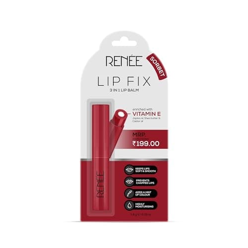 RENEE Lip Fix 3 in 1 Tinted Lip Balm 01 Sorbet 1.6 Gm, Heals, Lightens & Nourishes, Dual Core Care Enriched with Vitamin E, Shea Butter & Jojoba Oil for Dry & Chapped Dry Lips