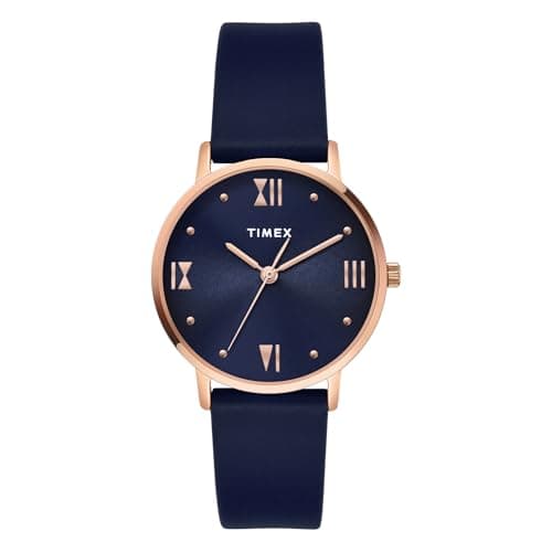 TIMEX Analog Watch for Women with Blue Round Dial & Blue Leather Strap Band Water Resistant Women's Wrist Watches - TWEL15622