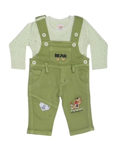 Happiee Bears Baby Boy Dungaree Set |Soft Cotton T-Shirt & Denim Style | Comfortable Cloth | Birthday Party Gift & Outfit for Infants & Toddlers | 0-6M, 6-12M, 12-18M | Made in India