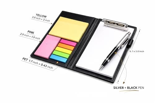 AccuPrints Premium Leather Note Pad/Memo Book | Size 19 x 11 cm | with Sticky Notes & Clip Holder with Pen for Gifting Multi Size Sticky Notes Diary Style 3