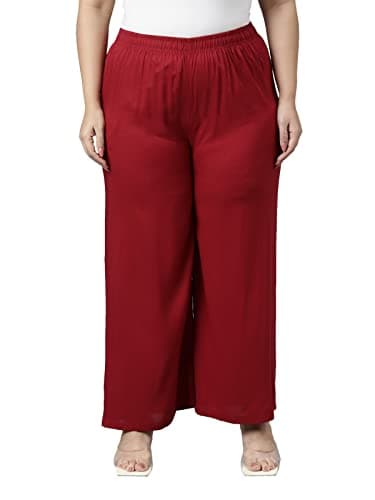 GO COLORS Women Red Mid Rise Viscose Basic Palazzo - 2XL