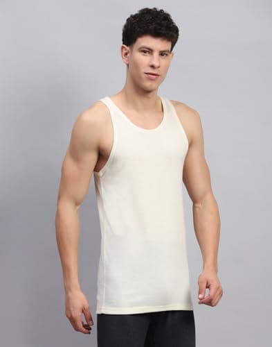 Monte Carlo Mens Solid Cream Round Neck Sleeveless Thermal Vest (624014SL-0-38) 3