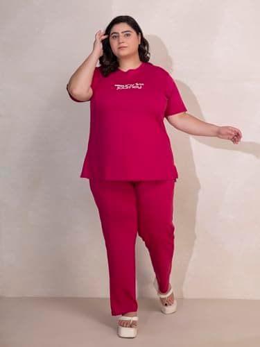 TITTLI Women Plus Size Pure Cotton Typography Printed Nightsuit Set | T-Shirt and Pyjama Nightwear | Soft Cotton Sleepwear with Pockets | Lounge Wear for Women | L to 8XL 2