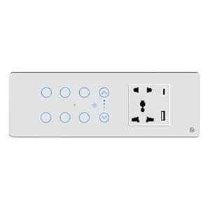 HomeMate Smart Touch Switch Panel (White) with Silver Bezel | Edge Series | 6 Switch, 1 Fan & 1 Socket with Quick Charge USB's |Compatible with 6/8 Gang Box| Works with Alexa, Google Assistant & Siri