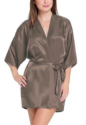 Xs and Os Women Satin Nightwear Belted Kimono Robe Taupe 5