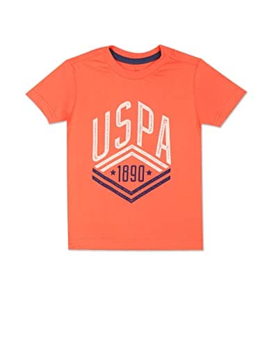 U.S. POLO ASSN. Regular Fit Boys Tshirt - Brand Printed, Ribbed Crew Neck, Short Sleeves T Shirt for Kids, Pack of 2 -ES, Orange & Black 3