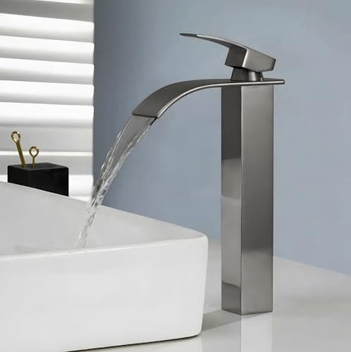 24x7 eMall Dark Grey Tall Waterfall Faucet Waterfall Single Lever Basin Mixer Waterfall Tall Black, SS Material, for Bathroom Washbasins Toilets 12 Inches Height