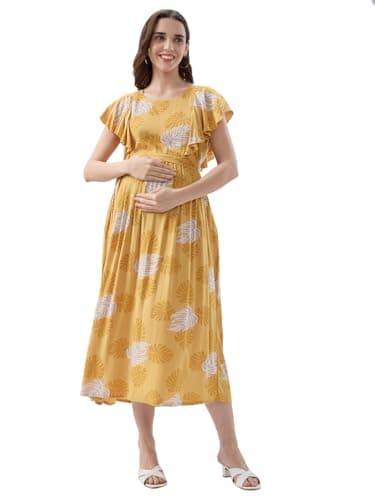 AV2 Women Maternity Feeding Dress Yellow Large 5176