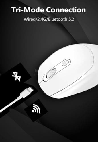Hammerhead NOVA Bluetooth Rechargeable Lightweight White Mouse with 2.4 GHz and Bluetooth 5.2, 10m Range, 500 mAh Build-in Battery, Silent Clicks, Ergonomic Design, Auto Power Saving 4