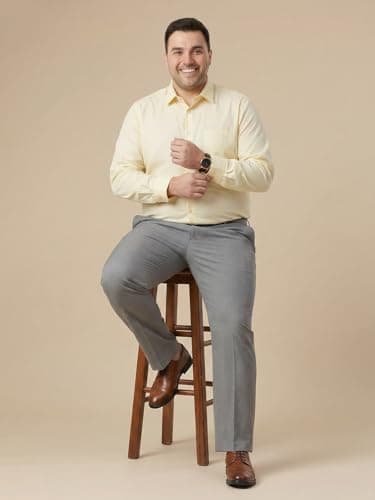 Thomas Scott Men's Premium Plus Size Regular Fit Textured Formal Shirt | 100% Cotton | Long Sleeves | Spread Collar (TS1925PS_Lemon_5XL) 4