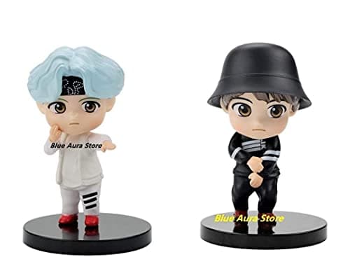 Blue Aura BTS BT21 Bangtan Boys Set of 7 Action Toy Figure Collectible Height - 7.8 CM Multi Color NOT for Kids (Dancing Set 2) 5