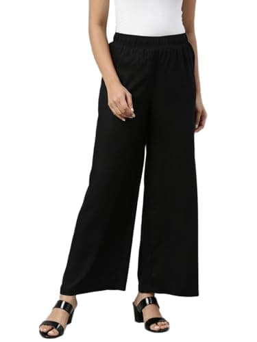 Go Colors Solid Viscose Basic Palazzo for Women | Mid Rise, Side Pockets, Black_LPZ7_Black_M