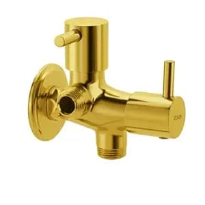 ZAP Turbo Series 2-in-1 Angle Valve | Full Brass Quarter Turn Tap | Gold Finish Pipe Connector for Bathroom | Dual Control with Wall Flange | Includes Teflon Tape