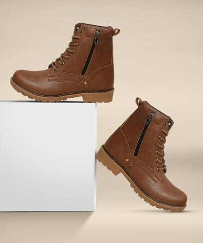 Shoe Island ® Rider-X ™ Solid Leather Tan Brown Zipper High Ankle Length Bike Riding Long Boots for Men (HB9711), Size 9 UK/India