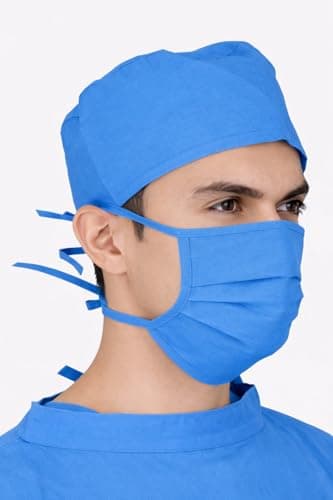 Pure Cotton OT Face Mask, Surgical, Washable, Reusable, Unisex, Free Size, Pack of 10 (Blue)