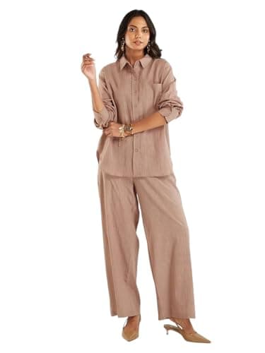 Amazon Brand - Anarva Women's Co-ord Set | Stylish Matching Top and Bottom Set | Loose-Fit Full-Sleeve Top with a Relaxed Silhouette (dusty-rose-gold-set-2xl-re)