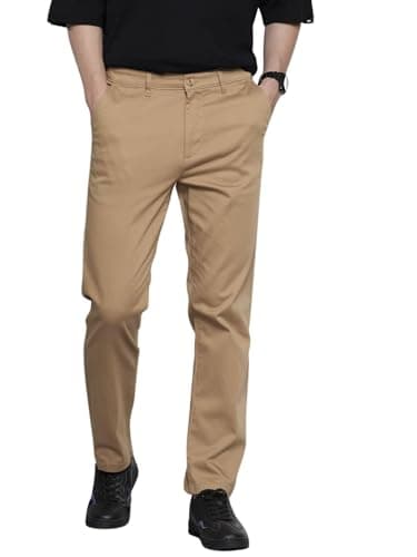 The Indian Garage Co Men Regular Fit Solid Chinos (Khaki_30)