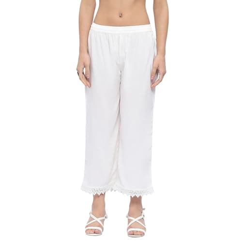 Biba Women Off White Viscose Rayon Straight Palazzo_XL