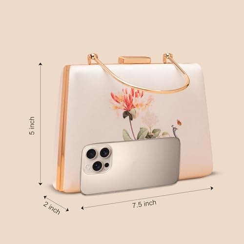 Artklim Peacock With Flower Printed Clutch – Elegant Handcrafted Box Bag with Golden Metal Handle & Detachable Sling | Designer Evening Clutch for Women 4