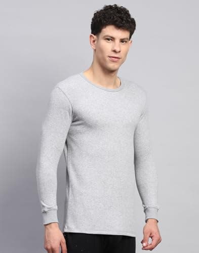 Monte Carlo Mens Solid Grey Round Neck Full Sleeve Thermal Vest (6240M5GR-0-38) 3