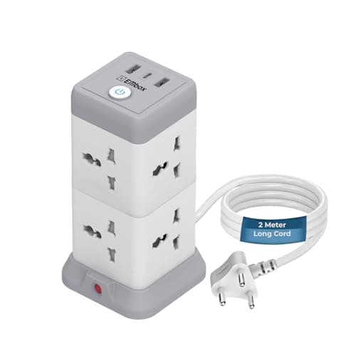 EMBOX 11 in 1 Cube Extension Board with USB Type C (2.4 A) (QC 3.0) | 2500W Extension Board with Switches | Extension Cord with 8 Universal Sockets Safety Shutter & Overload Protector, 2 Meter