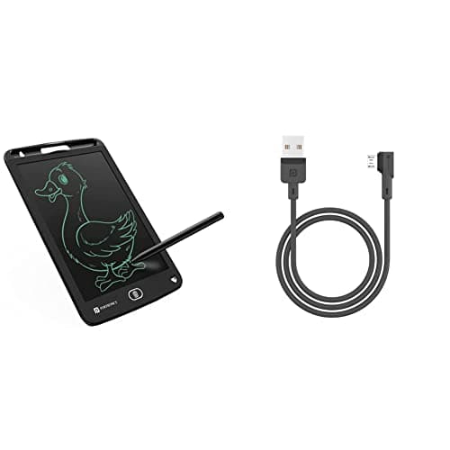 Portronics Ruffpad 8.5E Re-Writable LCD Writing Pad with Screen 21.5cm (8.5-inch) (Black) & Portronics Konnect L 1.2Mtr, Fast Charging 3A Micro USB Cable with Charge & Sync Function (Grey)