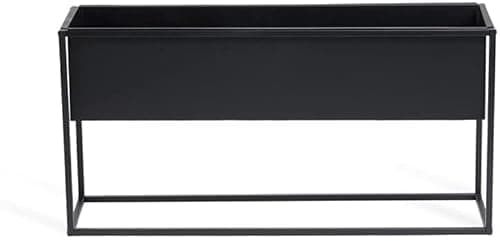 Indian Decor 48445 Indoor Low Plant Pot in Industrial Design, Metal Raised Bed for Flowers, Plants & Herbs, Black Flower Box for Indoor & Outdoor, 80x20x40cm - Black