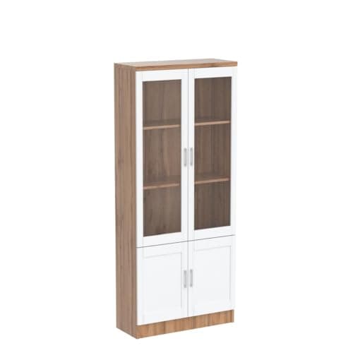 DeckUp Plank Versa Engineered Wood Book Shelf and Display Unit (Wotan Oak and White, Matte Finish) 4
